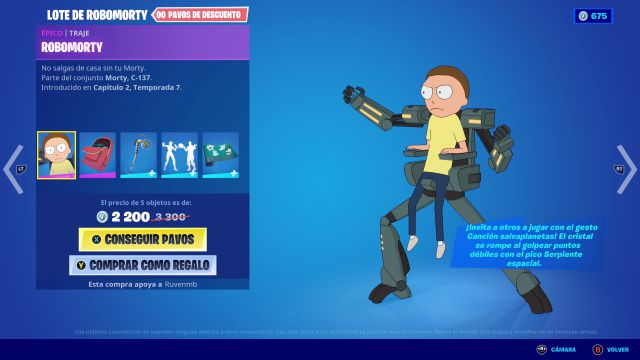 Fortnite Episode 2 Season 7 Skin Robomorty Rick and Morty How much is it worth