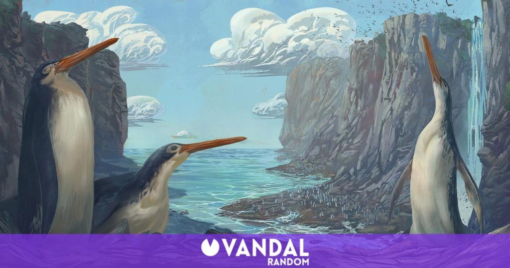 A group of children discover a fossil of a giant prehistoric penguin
