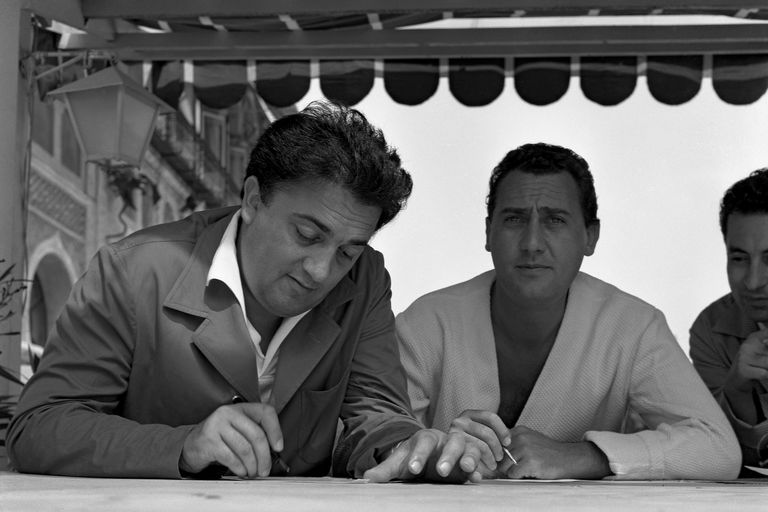 Fellini and Sordi in Venice, while presenting The Useless