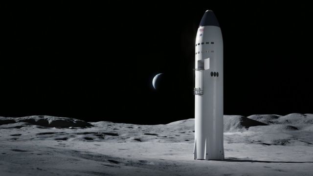 Illustration of a SpaceX ship on the Moon.