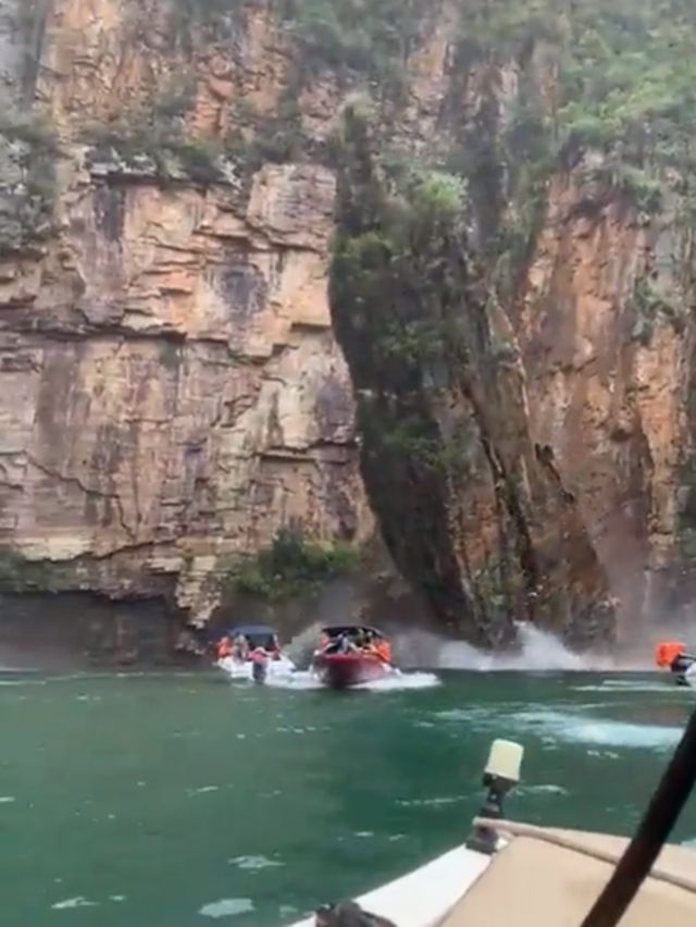 This screenshot from a video posted to Twitter shows the moment the rocks broke apart.