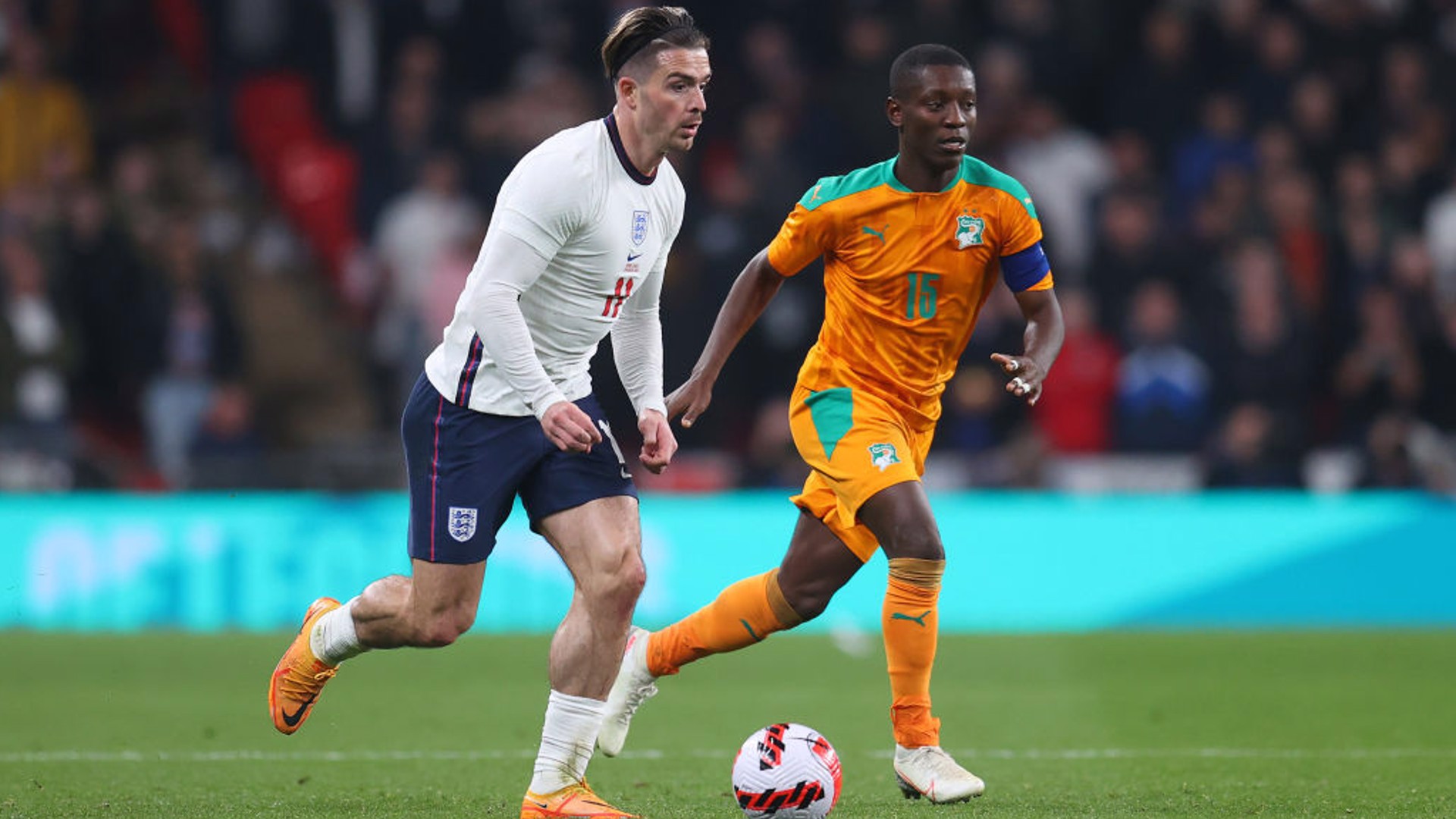 Grealish assisted Sterling's goal in the 3-0 win over Ivory Coast.                