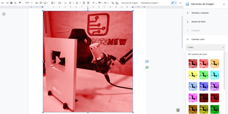 How to edit an image in google docs_change color