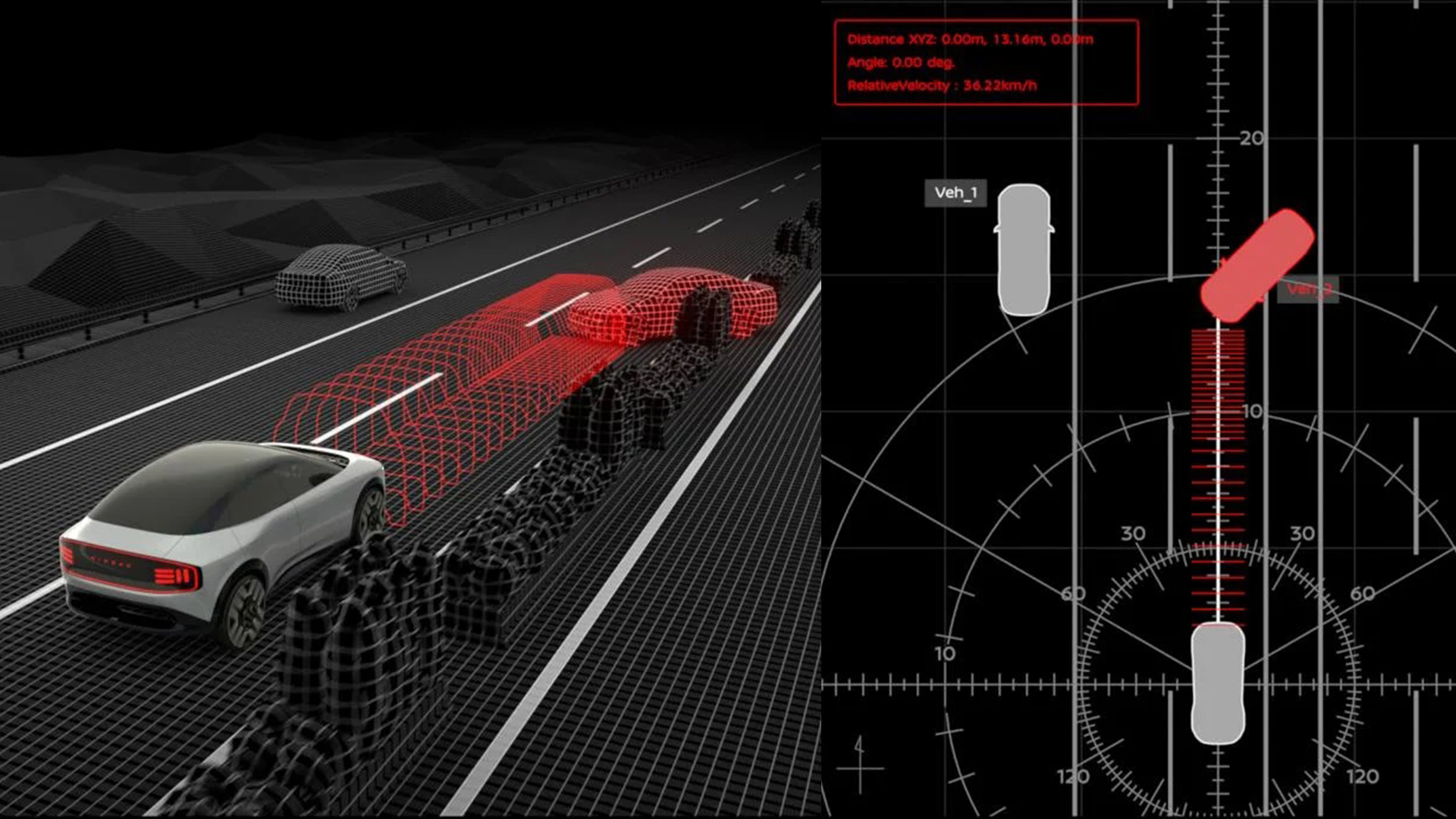 The car advances through a computer virtual path, which permanently records data about it, in order to perform an eventual evasive maneuver while keeping in mind its surroundings.