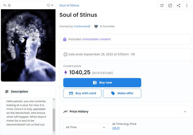 Stijn van Schaik has offered his soul for sale and it seems that there are people out there interested.  (Photo: OpenSea)