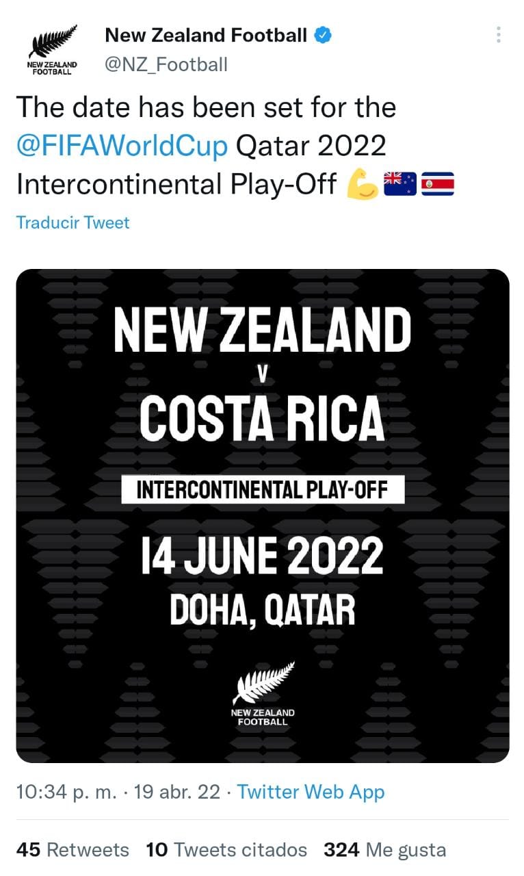 New Zealand play Costa Rica in 2022 for a spot in Qatar.  Taken from NZ_Football