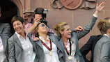 Linda Bresonic, Inka Grings and Simone Lauder celebrate Germany's 2009 victory